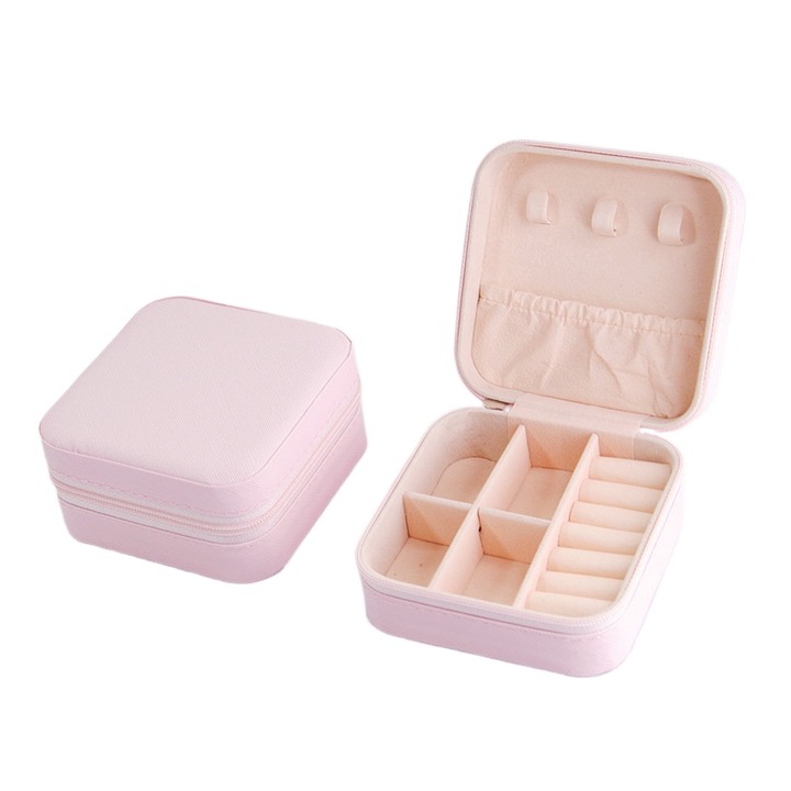 Cutie de bijuterii Serene Sense®, Usor de transportat, poate stoca ceasuri, rujuri, coliere, bijuterii, Roz