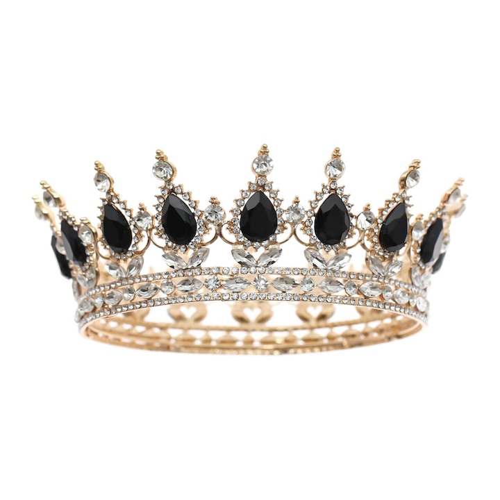 Tiara pentru femei Tyrael-SEA, negru cu strasuri, metal, handmade, 15.5x12.2x5.3cm