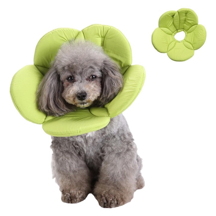 Guler de protectie postoperatorie pentru caini si pisici, QttvbTna, Panza, Design Floare, Verde, M ( 30 - 33 cm)