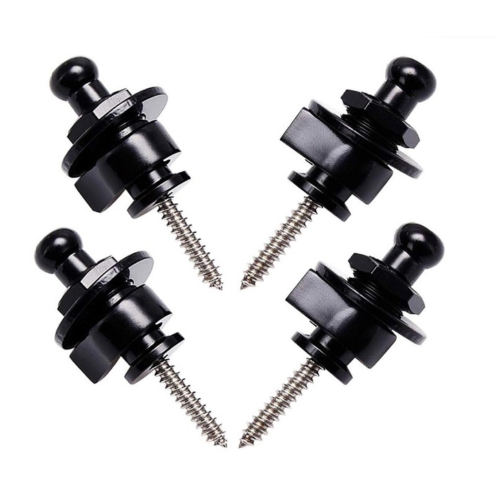 Set 4 bucati Incuietori si Butoane Curea Chitara, eliberare rapida, aliaj cupru, pentru chitara electrica si bass