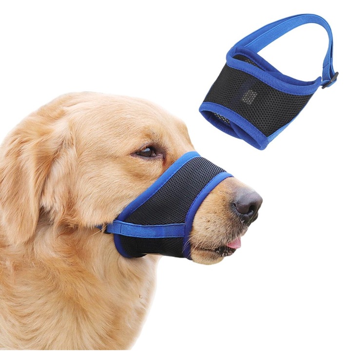 Ugatásgátló szájkosár kutyáknak, QttvbTna, Mesh, kék/fekete, XXL (24-28cm)