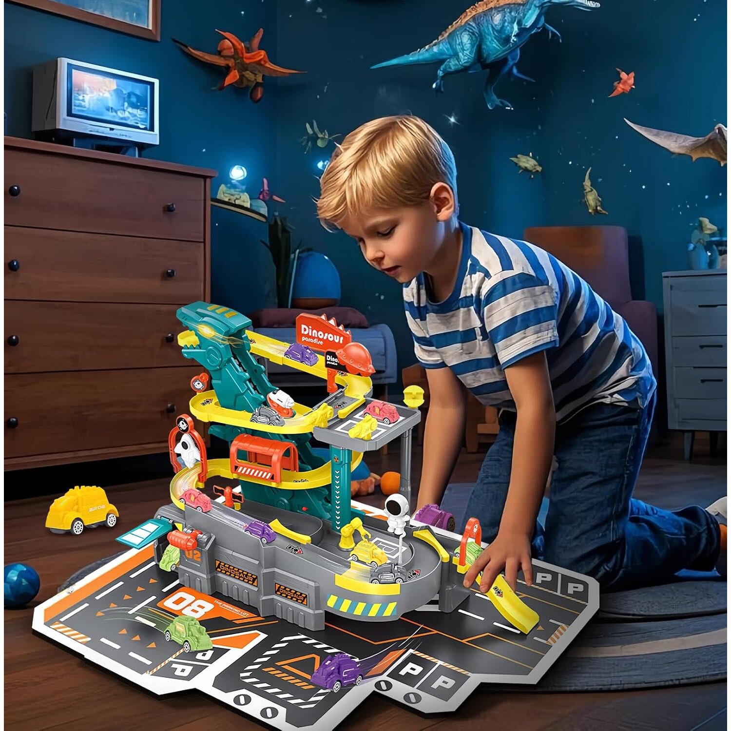 Set de Joaca Pista si Parcare Electrica cu 42 de Piese DinoDrive