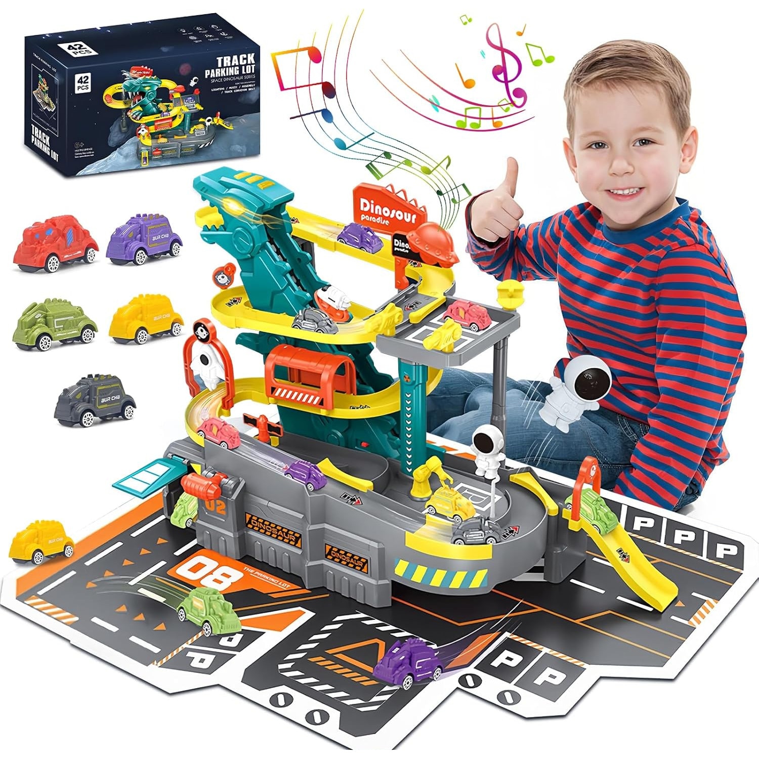 Set de Joaca Pista si Parcare Electrica cu 42 de Piese DinoDrive