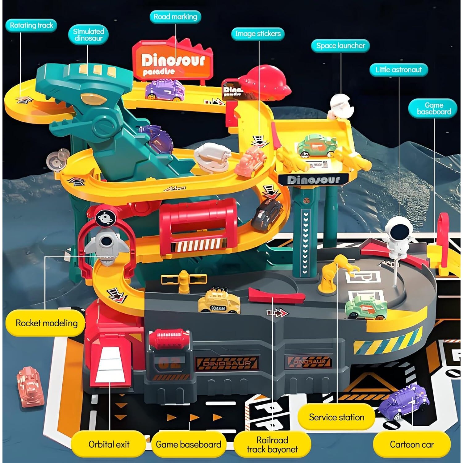 Set de Joaca Pista si Parcare Electrica cu 42 de Piese DinoDrive