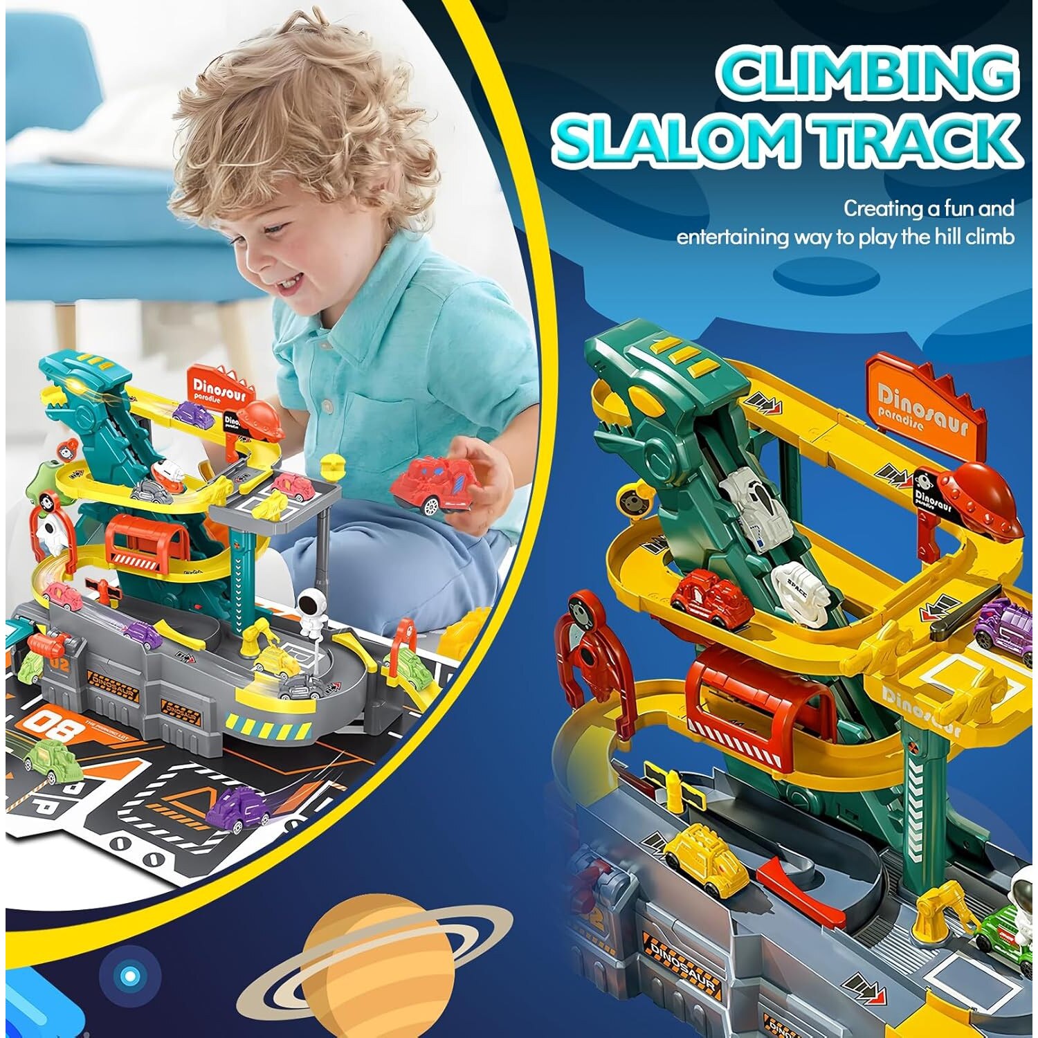 Set de Joaca Pista si Parcare Electrica cu 42 de Piese DinoDrive