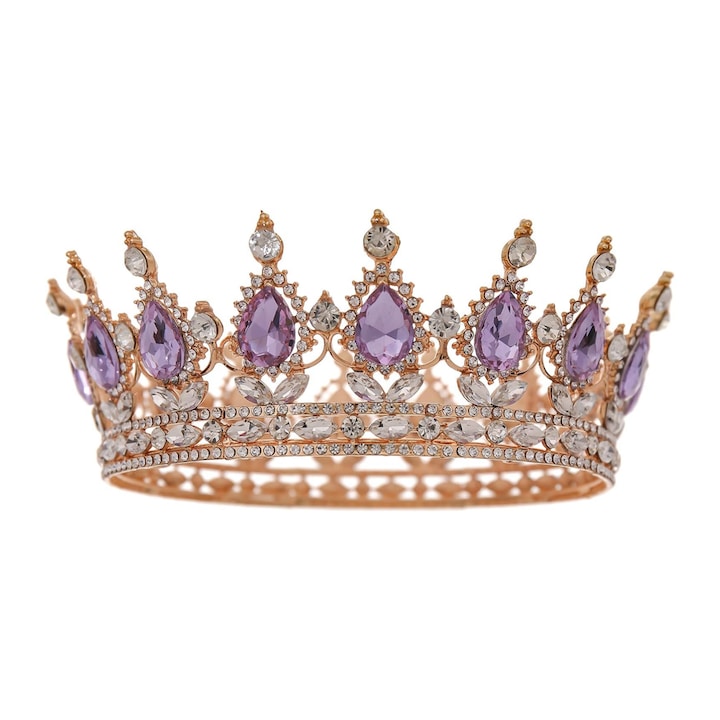 Tiara femei Tyrael-SEA, piatra mov deschis, aurie, 15.5x12.2x5.3cm, metal