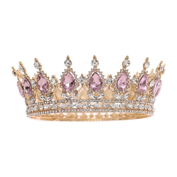 Tiara femei Tyrael-SEA, strasuri roz deschis, metal, 15.5x12.2x5.3cm