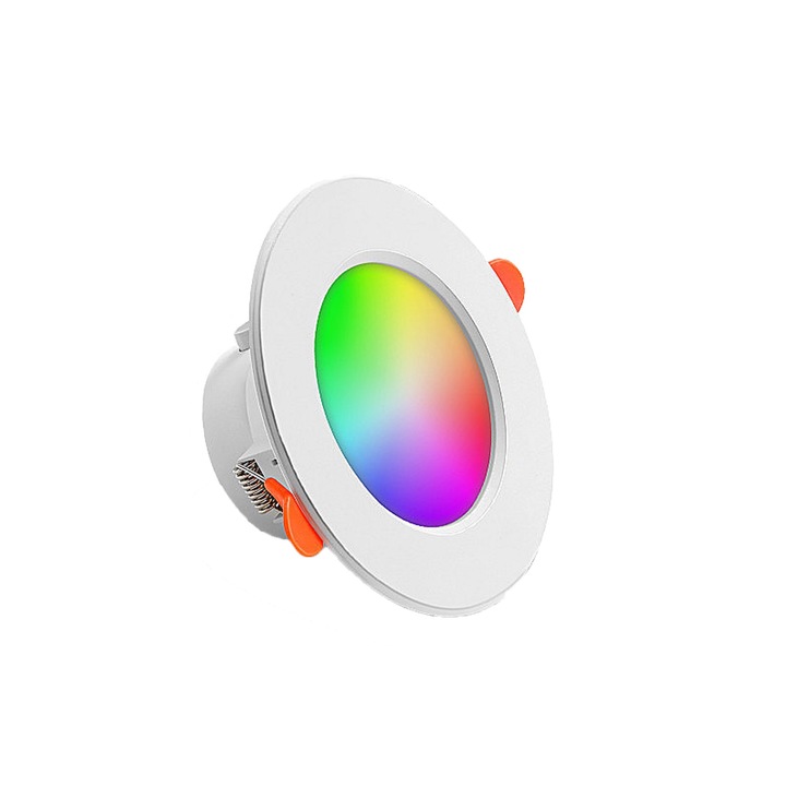 Спот с LED SMART Bluetooth, Hggzeg, Цветен, RGBWW (студена, топла и RGB светлина), Регулируема яркост, 10W, 2700-6500K, APP контрол, Направи си сам избор на цвят, С памет, функция за музикален ритъм, Бял