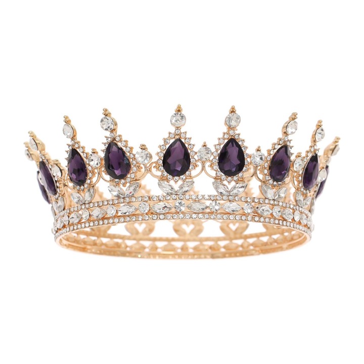 Tiara femei Tyrael-SEA, piatra mov inchis, aurie, 15.5x12.2x5.3cm