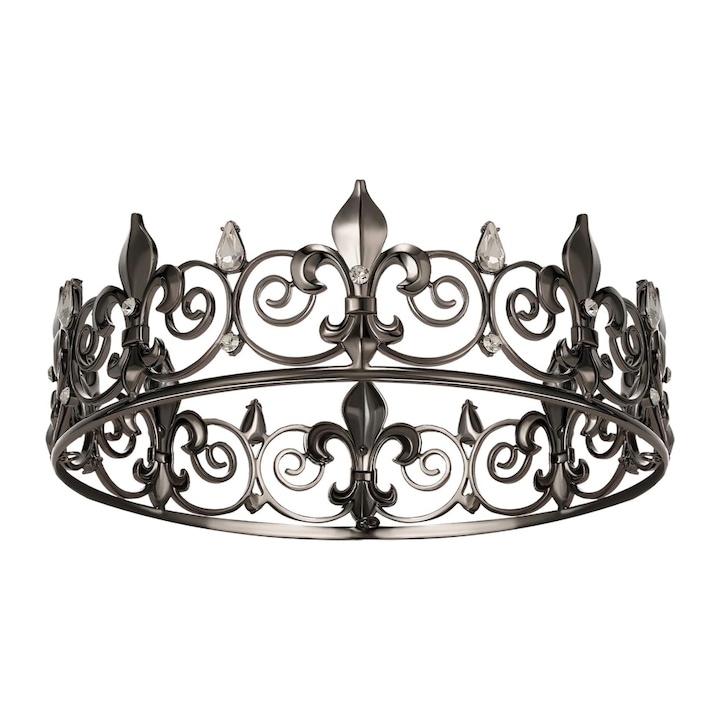 Tiara unisex Tyrael-SEA, metal cu strasuri, negru, 15.5x5cm