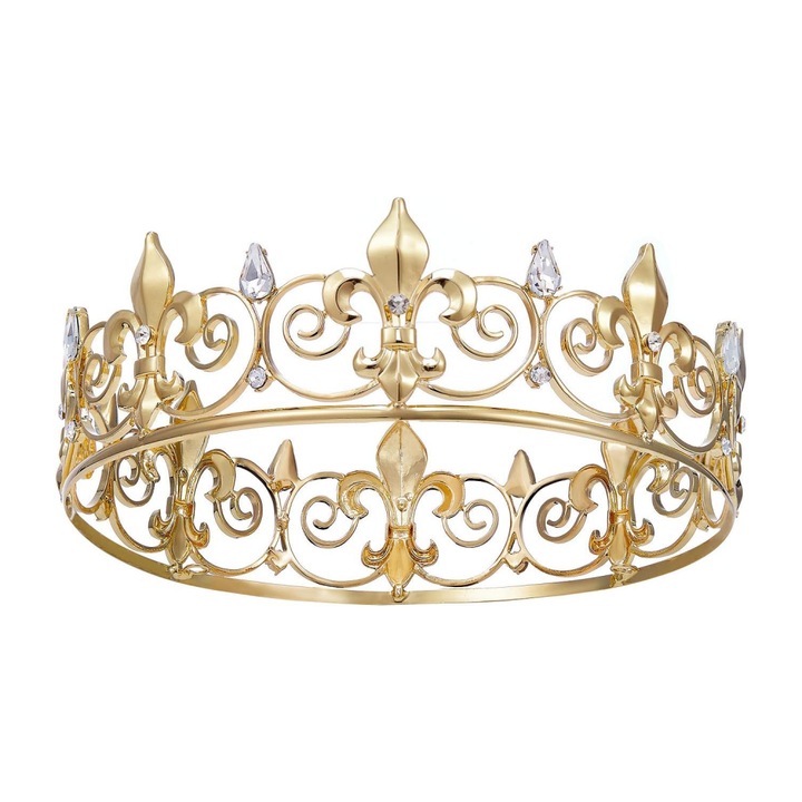 Tiara unisex Crown, auriu, 15,5 x 5 cm, metal, stras, Tyrael-SEA