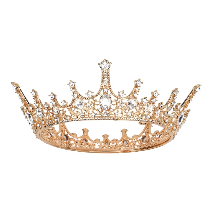 Tiara femei Tyrael-SEA, aurie, metal cu strasuri, 17x5.5cm