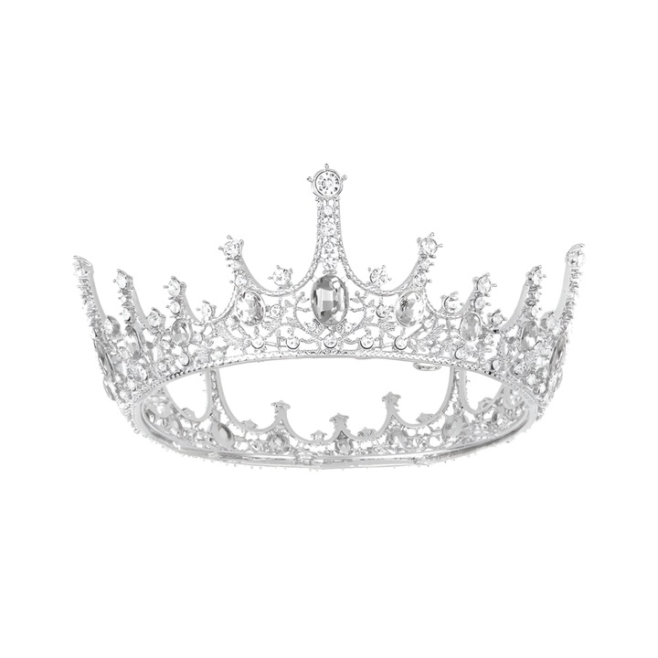Tiara femei Tyrael-SEA, argintiu, metal cu strasuri, 17x5.5cm