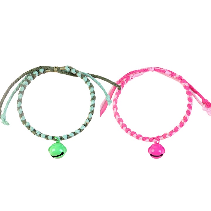 Set 2 gulerase pentru pisici, AMRINUGL, ajustabile 25-35cm, rosu deschis/verde, marime S