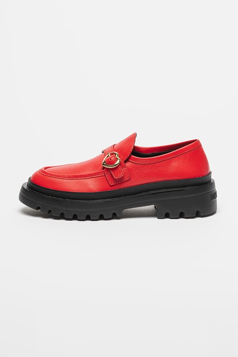 Love Moschino, Кожени мокасини с масивен ток, Червен