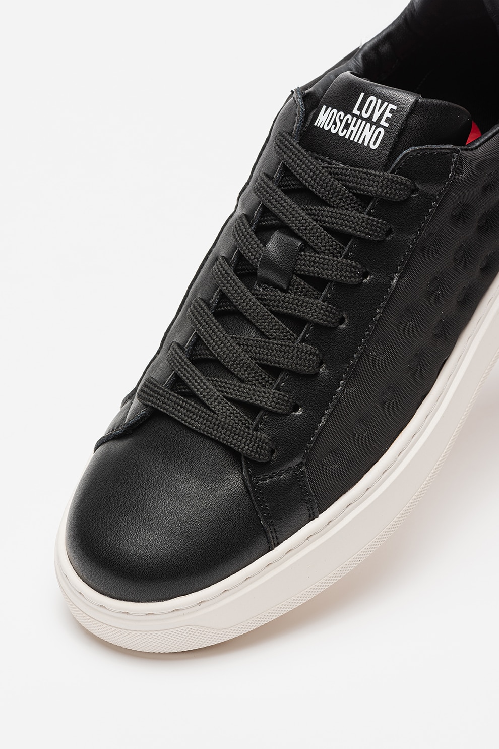 Love Moschino, Pantofi sport de piele si material textil cu inimi Love Moschino, Pantofi sport de piele si material textil cu inimi