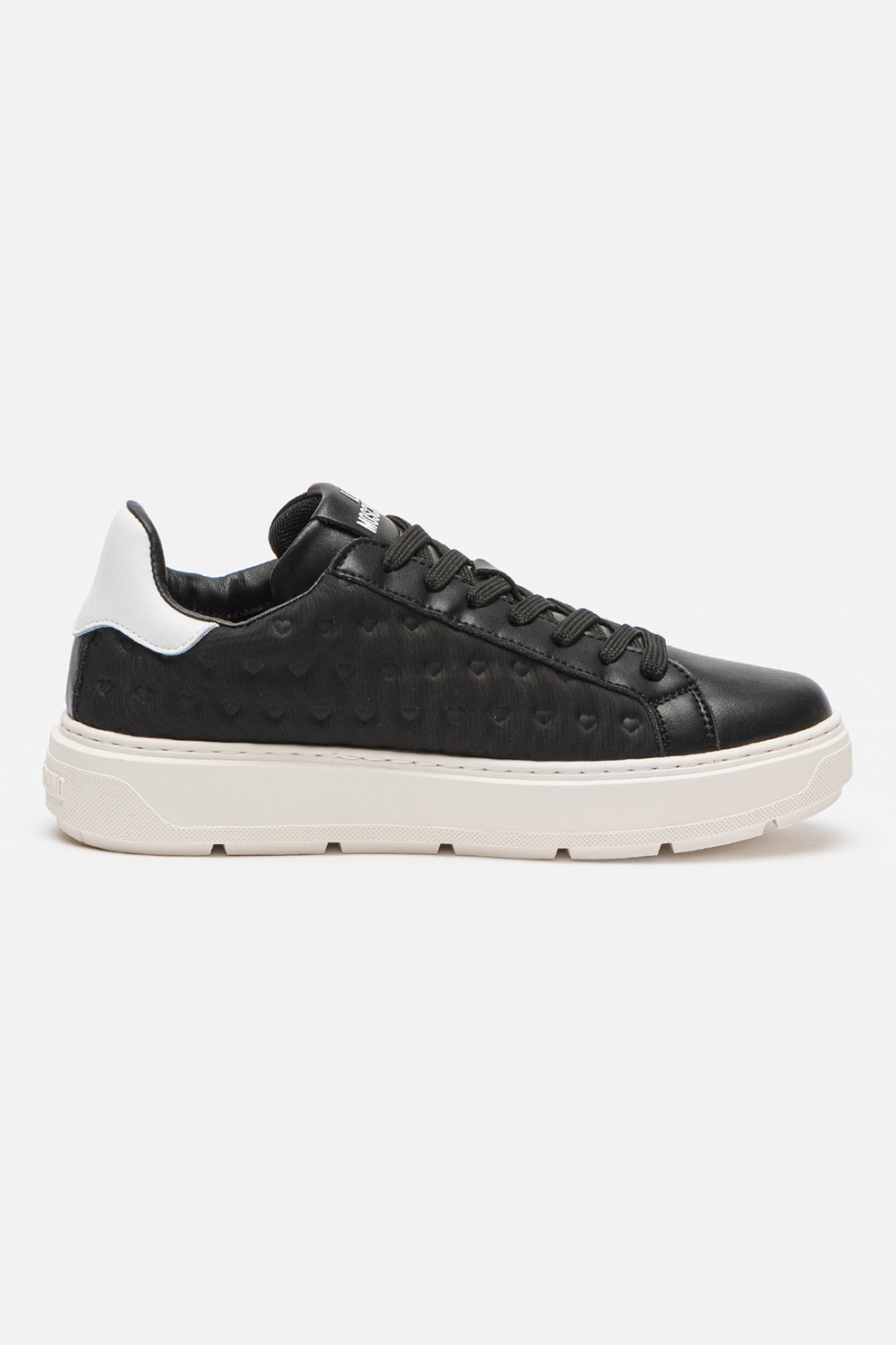 Love Moschino, Pantofi sport de piele si material textil cu inimi