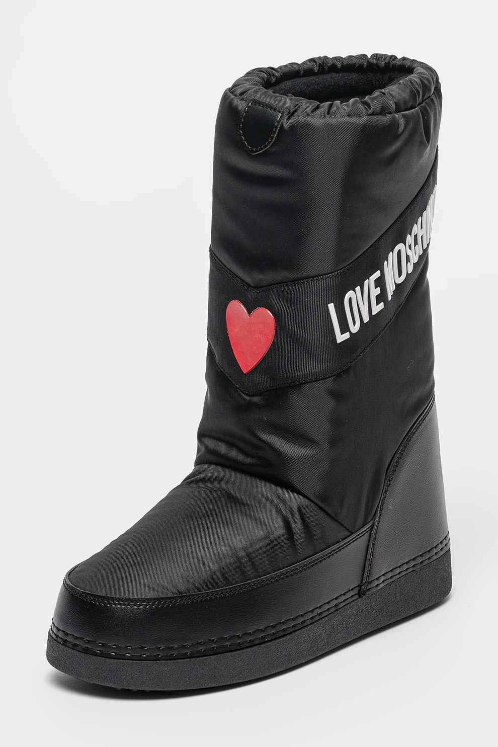 Love Moschino, Cizme din material textil cu logo, Rosu, Negru, Alb
