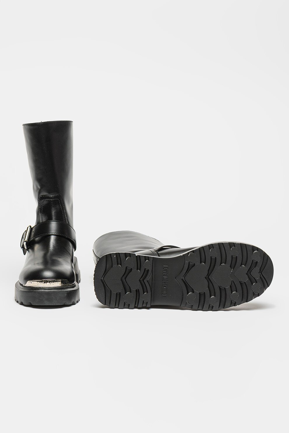 nozominnn♡ Love Moschino, Ghete de piele cu aplicatie metalica, Negru
