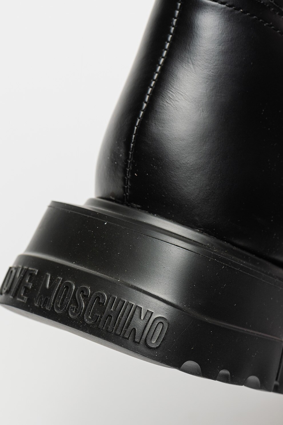 Love Moschino, Cizme mid-calf de piele cu aplicatie metalica