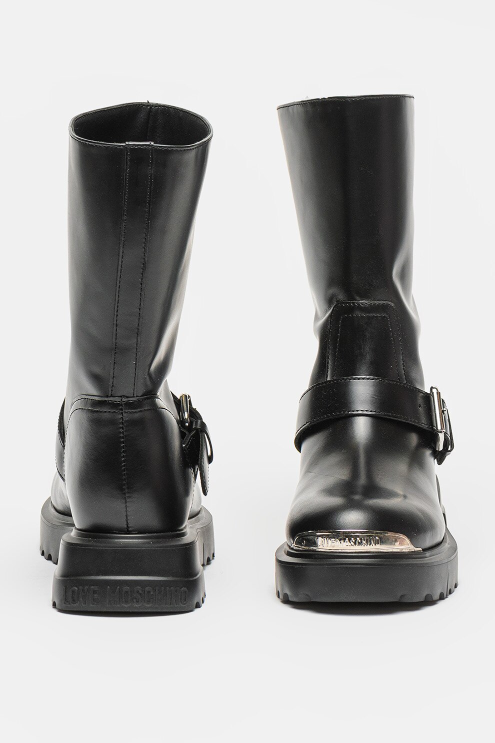 nozominnn♡ Love Moschino, Cizme mid-calf cu imprimeu logo, Rosu, Auriu, Negru