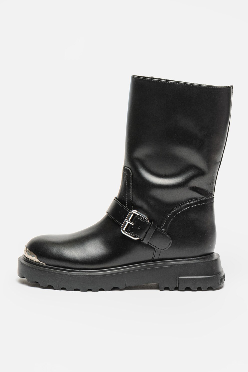 nozominnn♡ Love Moschino, Cizme mid-calf de piele cu aplicatie metalica