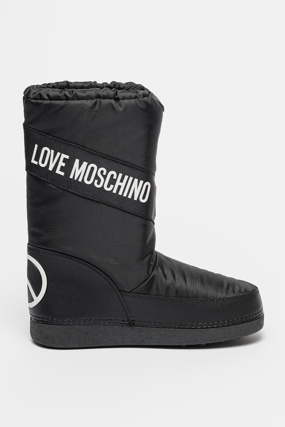 Love Moschino, Cizme din material textil cu logo, Negru, Alb optic