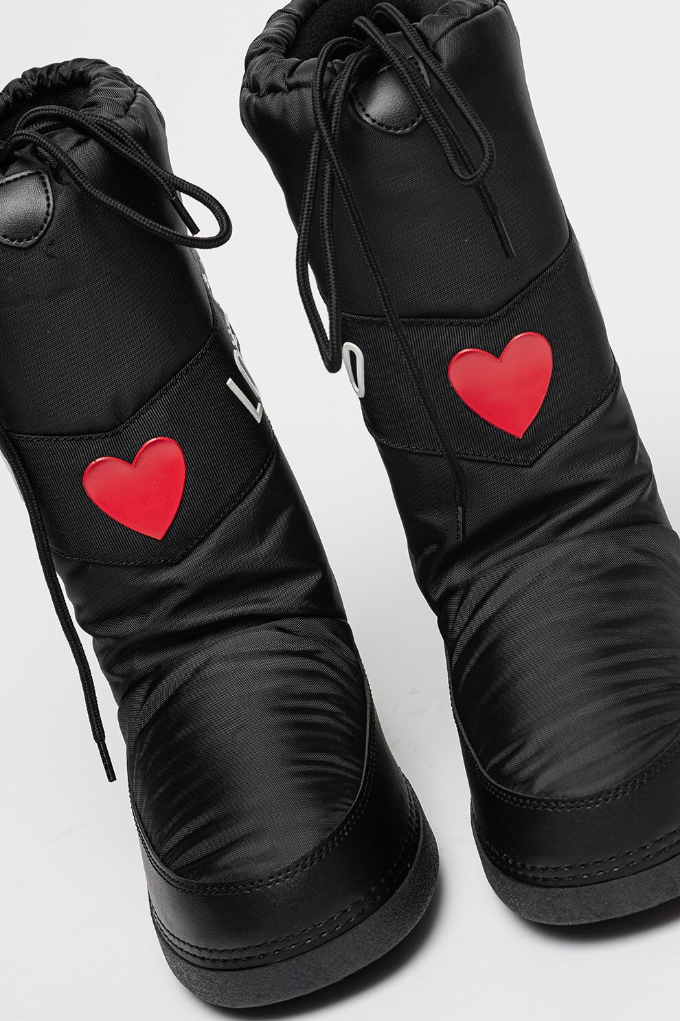 nozominnn♡ Love Moschino, Cizme din material textil cu logo, Negru, Alb optic