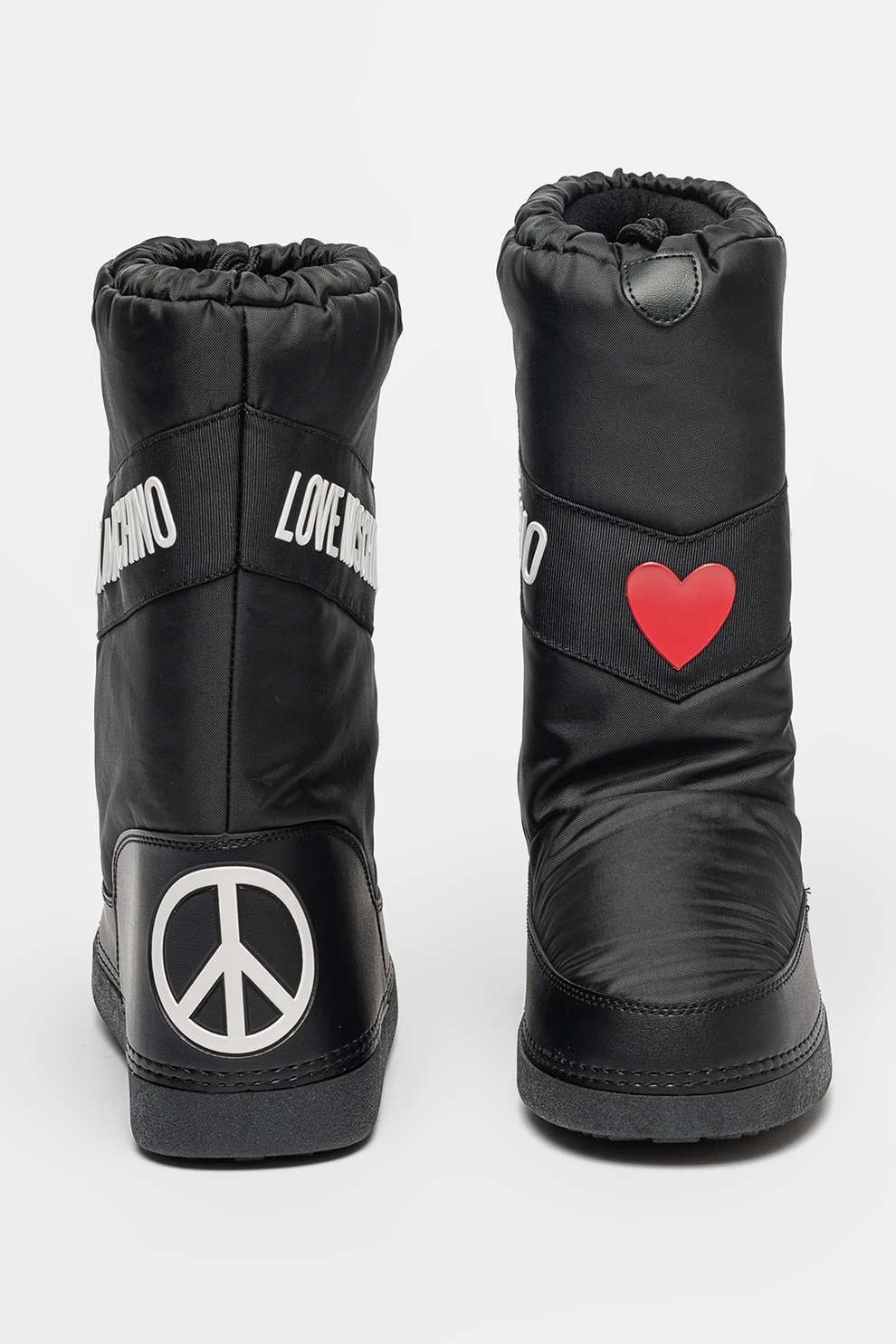 Love Moschino, Cizme din material textil cu logo, Negru, Alb optic