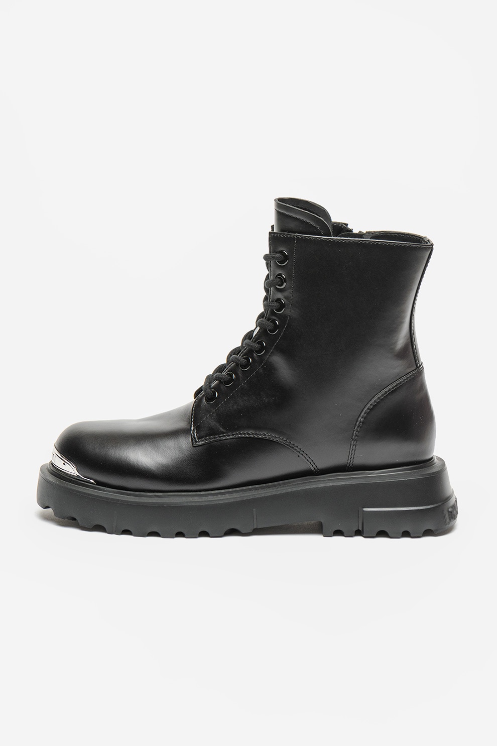 Love Moschino, Ghete de piele cu detaliu metalic, Negru, Argintiu