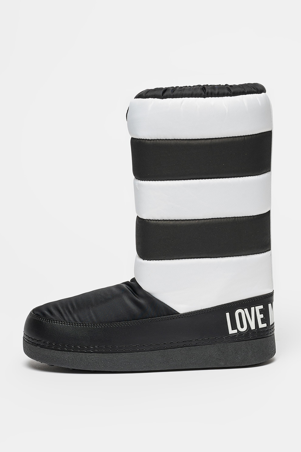 Love Moschino, Cizme din material textil cu logo, Negru, Alb optic