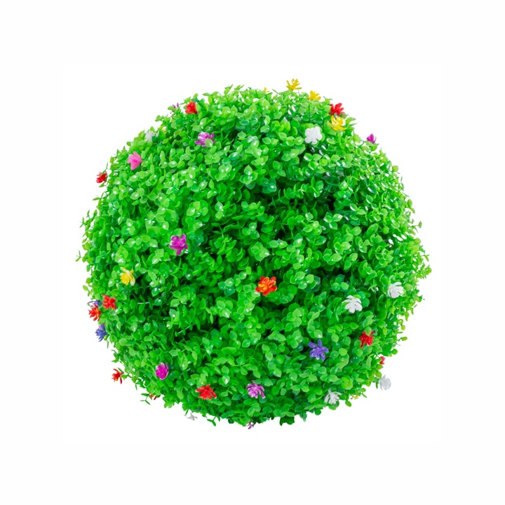 Sfera din plante artificiale, cu flori, Naimeed D5946, Verzui, 100mm
