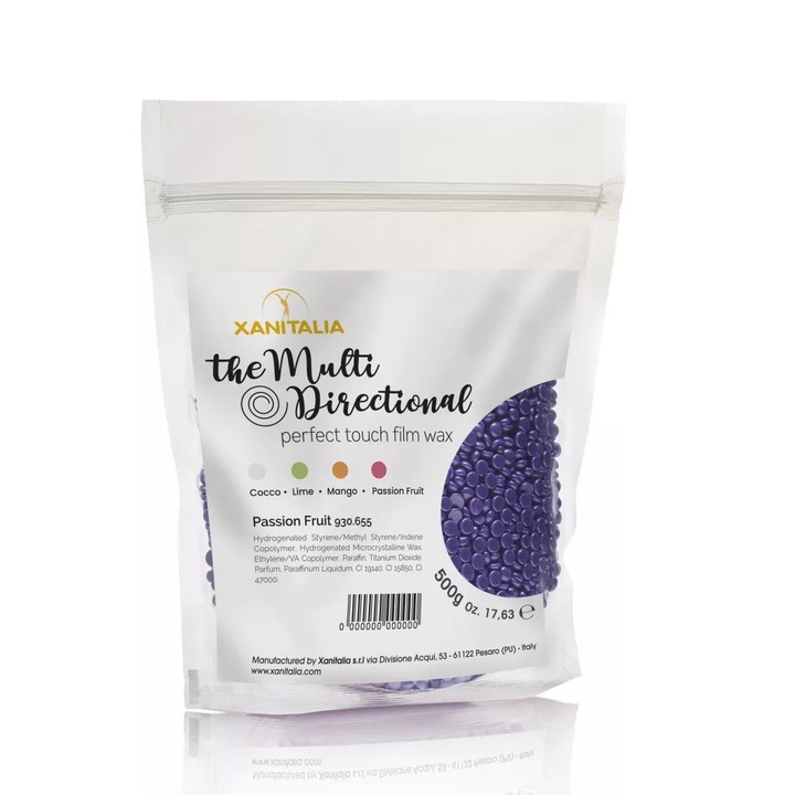 Ceara profesionala de epilat, de unica folosinta, elastica, granule cu fructul pasiunii, Xanitalia Multi Directional, 500 g