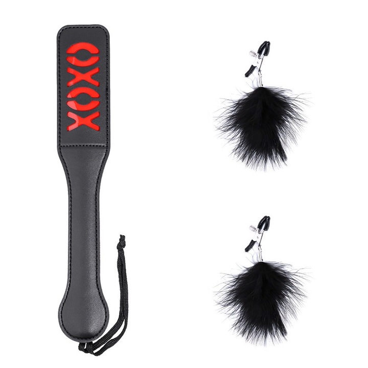 Set BDSM, 2 piese, piele ecologica/nylon, ajustabil, ambalaj discret, negru