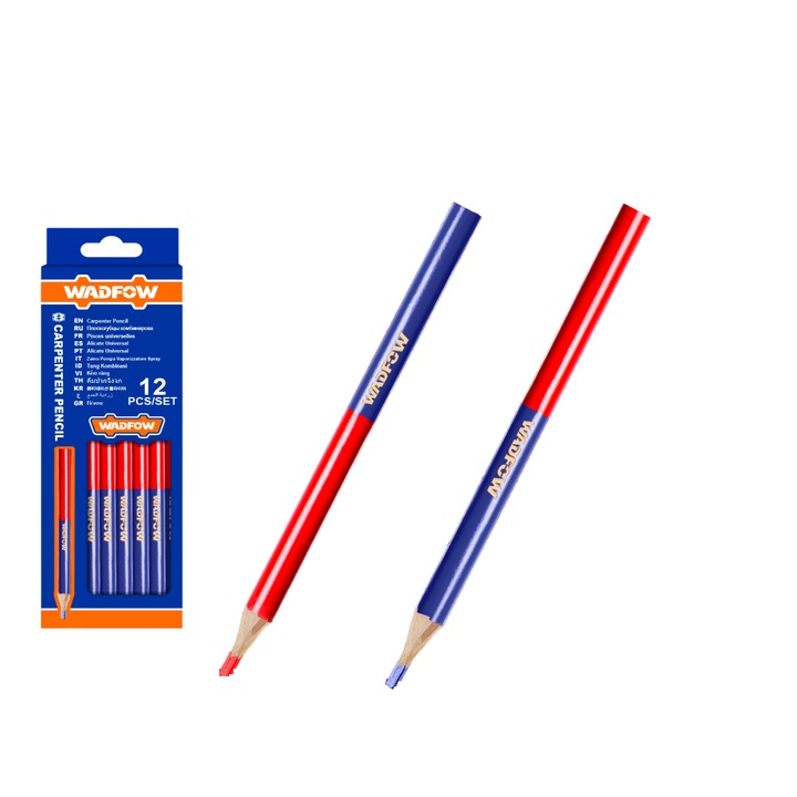 Set 12 creioane pentru tamplarie Wadfow, dimensiune 10x7.5x176mm, rosu/albastru