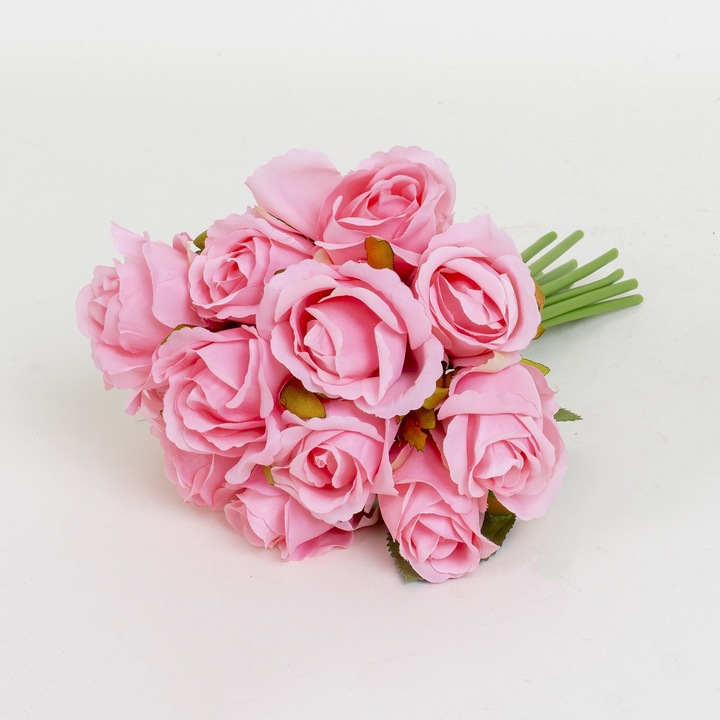 Csokor 12 db műrózsa, rózsaszín, H 25 cm, BSP / SL065_3