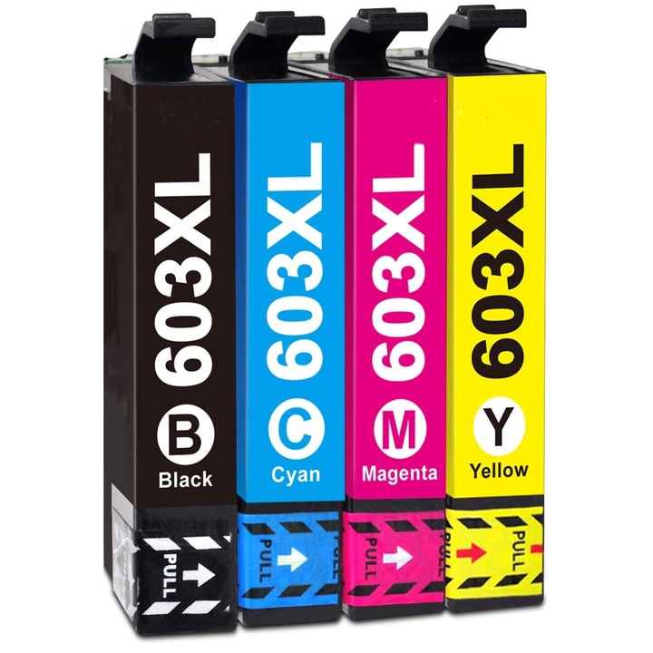Set de 4 Cartuse inkjet ARET 603XL Negru, Albastru, Rosu, Galben, Multicolor 1550 Pagini Compatibil Epson Expression Home XP-2100, XP-2100 Series, XP-2105, XP-3100 Series, XP-3105, XP-4100 XP-4105 WF-2810 DWF, WF-2830 DWF, WF-2835 DWF, WF-2850 DWF