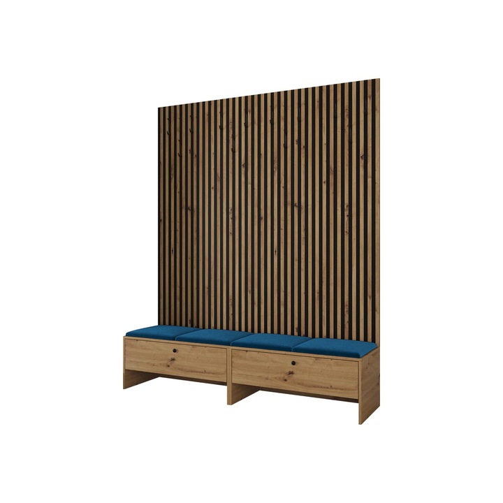 Mobilier pentru hol Esmoltis V, MIRJAN24, stejar artisan + negru + bleumarine, 170x206x44 cm