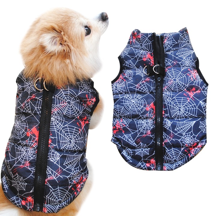 Зимно палто QttvbTna за кучета Удобно нехлъзгащо се палто с D-пръстен с цип и шарка на паяк Многоцветно