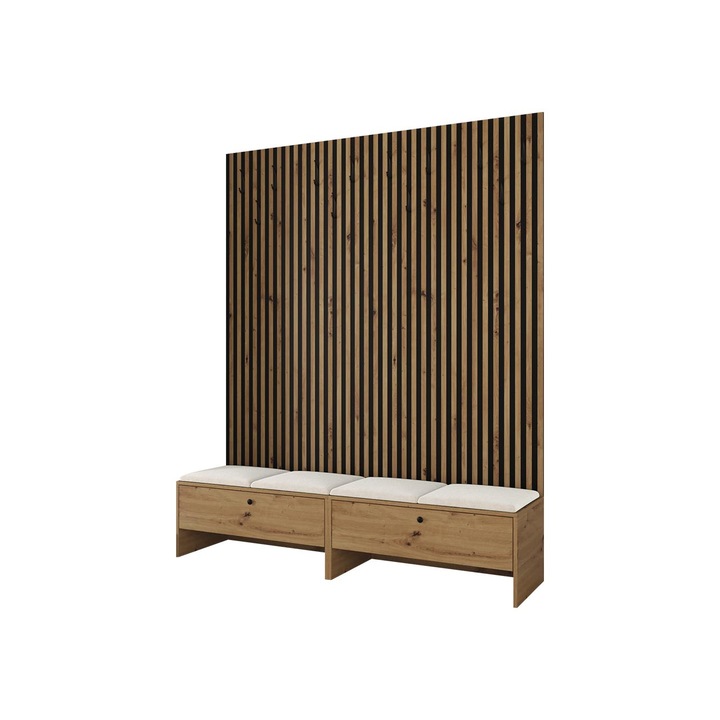 Mobilier pentru hol Esmoltis V, MIRJAN24, stejar artisan + negru + bej, 170x206x44 cm