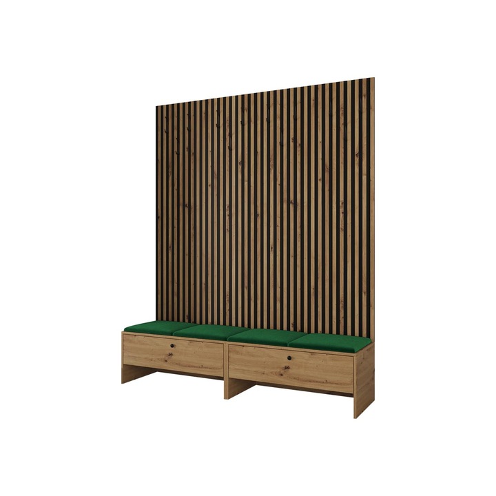 Mobilier pentru hol Esmoltis V, MIRJAN24, stejar artisan + negru + verde, 170x206x44 cm