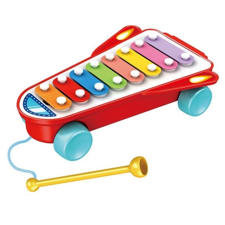 Gyermekjáték, Xilofon zenei ütő kerekekkel és kalapáccsal, 12+ hónapos, piros
