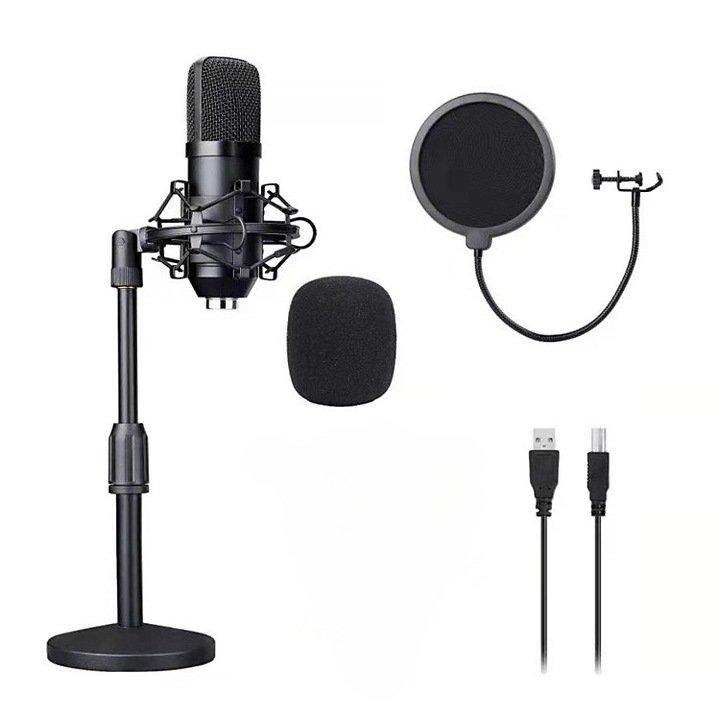 Microfon, interfata USB, conectati tableta computerului, plug and play, cadru metalic rezistent la socuri, pol telescopic, mic poate fi plasat pe desktop