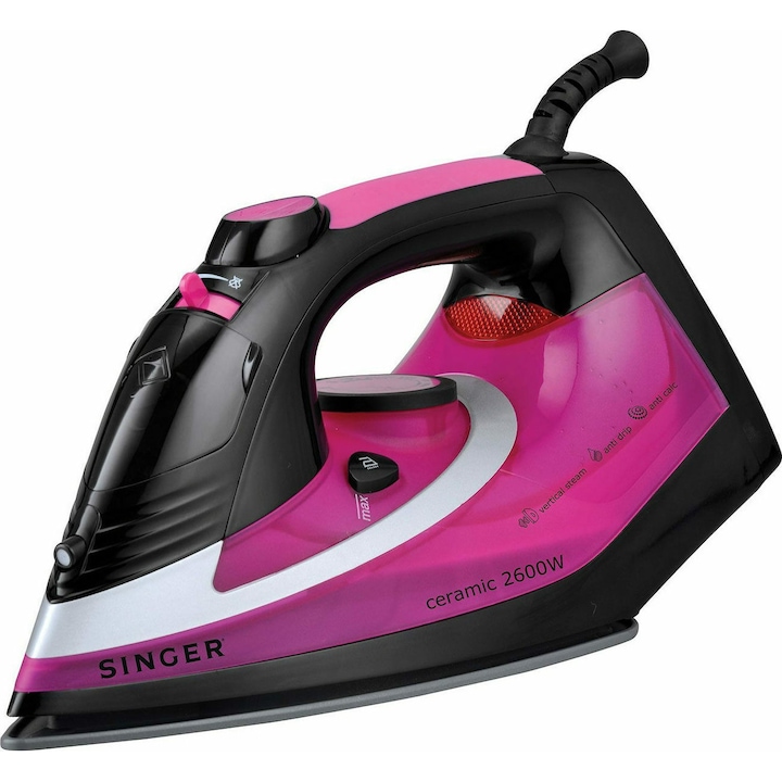 Fier de calcat Singer (STI-1740-CRBF) 2600W cu placa ceramica si flux continuu 35gr/min Violet