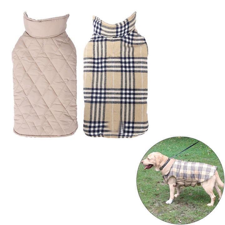 Kétoldalas kabát kutyáknak BGHYHYHI, vízálló, meleg, L