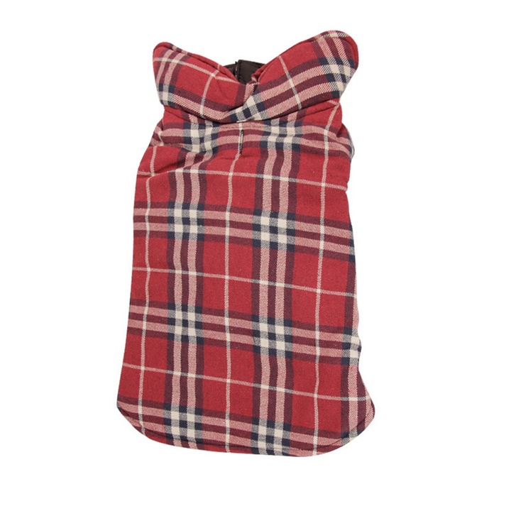 Haina pentru caini, impermeabila, captuseala fleece, carouri, rosu, pentru toate marimile