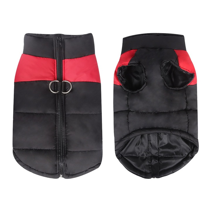 Vesta de iarna pentru caini, impermeabila, captuseala polar, rosu/negru, pentru Golden Retriever, 35cm