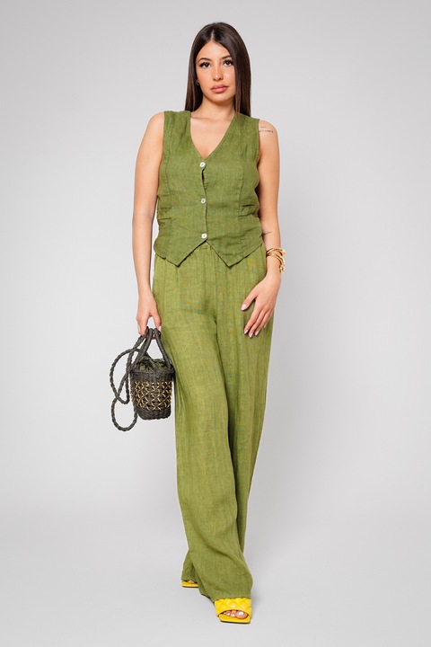 uFIT, Set de vesta si pantaloni din in, Kaki, One Size