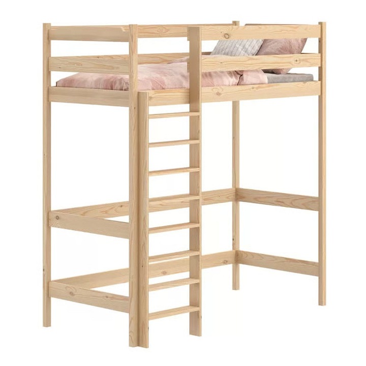 Pat Supraetajat, Bogart, Samio, Mezanin, Cu Scara, 187x87x199 cm, Dimensiune Saltea 80x180 cm, Solid, Modern, Lemn de pin, Pin