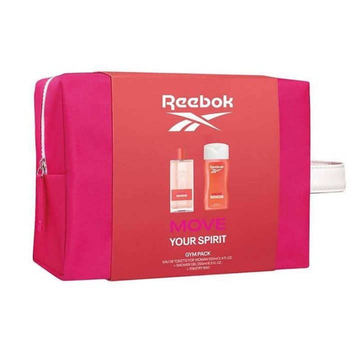 Női szett, Reebok Move Your Spirit, tusfürdő 250ml, eau de toilette 100ml, kozmetikai táska